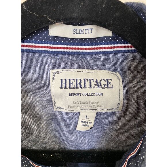 Heritage Report Collection Mens Slim Fit Soft Touch Shirt Button-Up Shirt L Navy - Picture 4 of 8